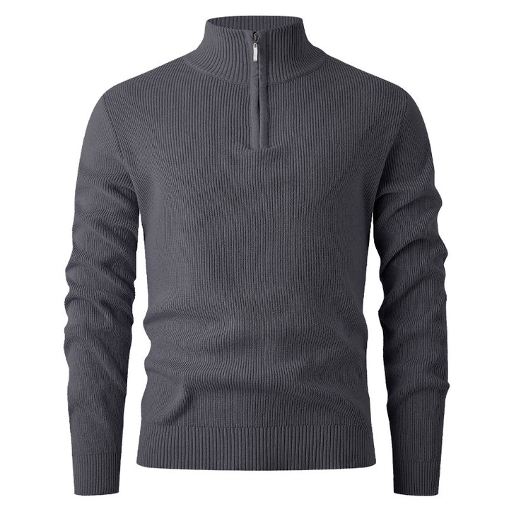 Herren nan Slim-Fit Halbzip-Strickpullover aus Merino-Baumwollmix mit verstärktem Stehkragen Echo Archiv