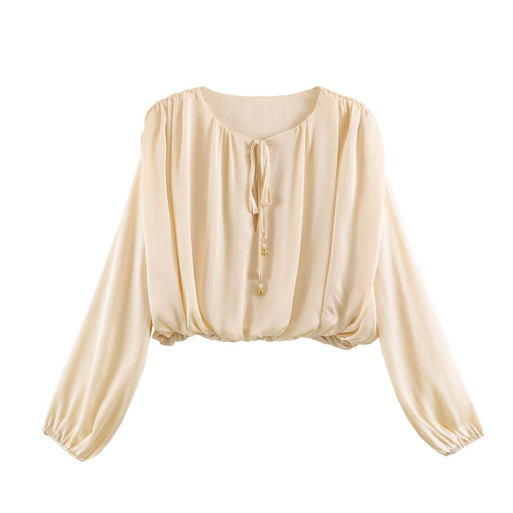 Damen nan luftige Boho Carmen-Bluse mit Kordelzug, weiten Ballonärmeln und elastischem Saum Echo Archiv