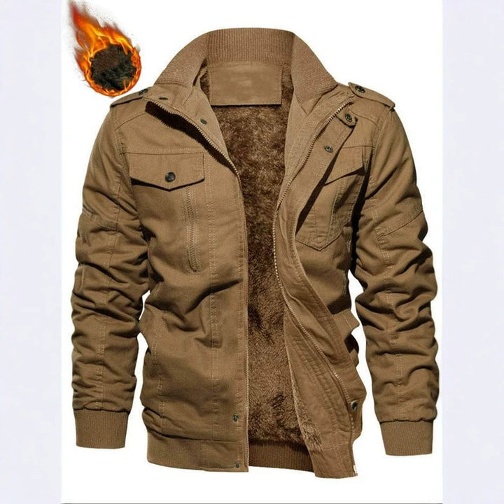 Herren Gefütterte Canvas-Fieldjacke mit Teddyfutter und Schulterklappen Echoarchiv