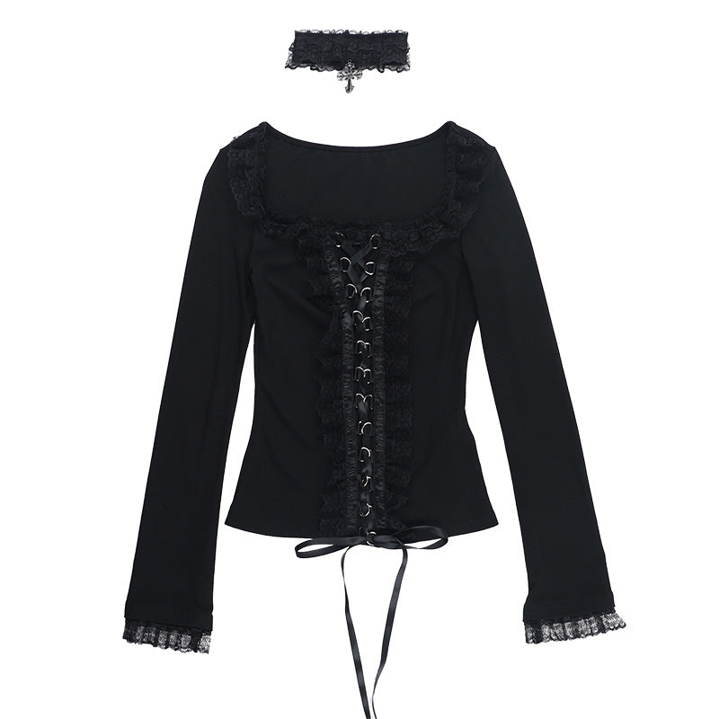 Damen figurbetonte Bluse mit Rüschendetails und Schnürung Echo Archiv