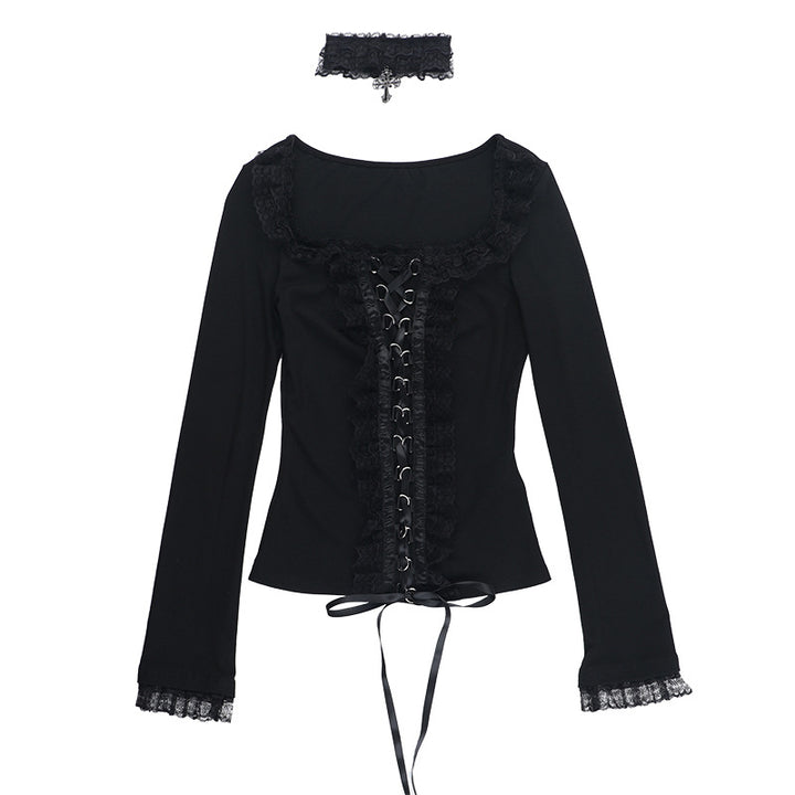Damen figurbetonte Bluse mit Rüschendetails und Schnürung Echo Archiv
