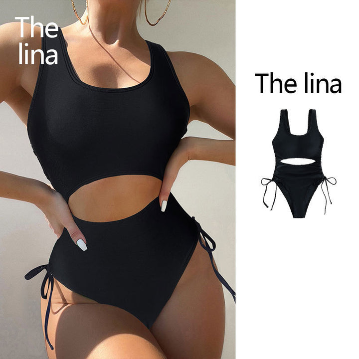 Damen Einteiler Badeanzug mit seitlichen Cut-Outs und verstellbaren Schnürdetails Echo Archiv