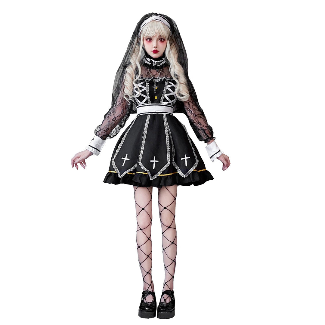 Damen Gothic Brautkostüm mit Spitzenärmeln und aufwendigen Rüschen Echo Archiv