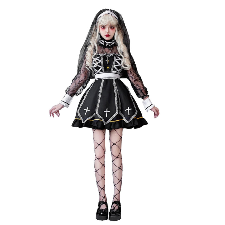 Damen Gothic Brautkostüm mit Spitzenärmeln und aufwendigen Rüschen Echo Archiv
