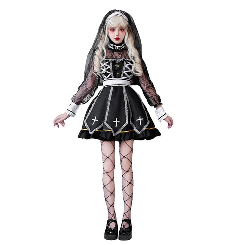 Damen Gothic Brautkostüm mit Spitzenärmeln und aufwendigen Rüschen Echo Archiv