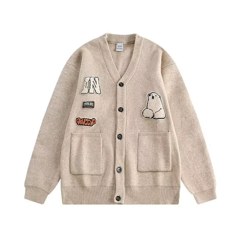 Damen Gemütliche Strickjacke mit bunten Applikationen Echoarchiv