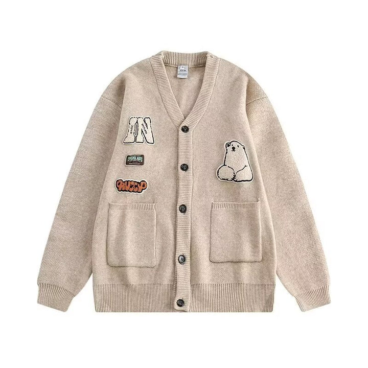 Damen Gemütliche Strickjacke mit bunten Applikationen Echoarchiv