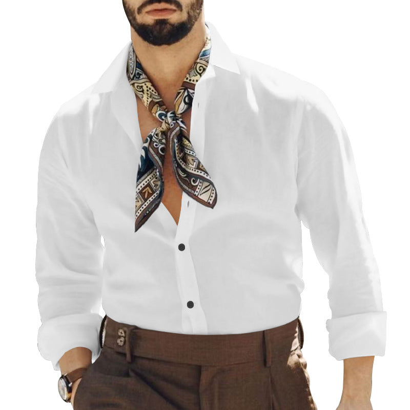 Herren elegantes Langarmhemd mit modischem Halstuch Echoarchiv