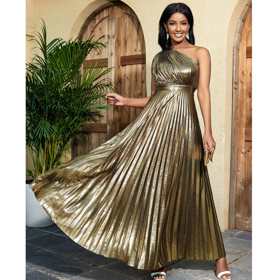 Damen plissiertes Abendkleid mit schimmerndem Oberteil Echo Archiv