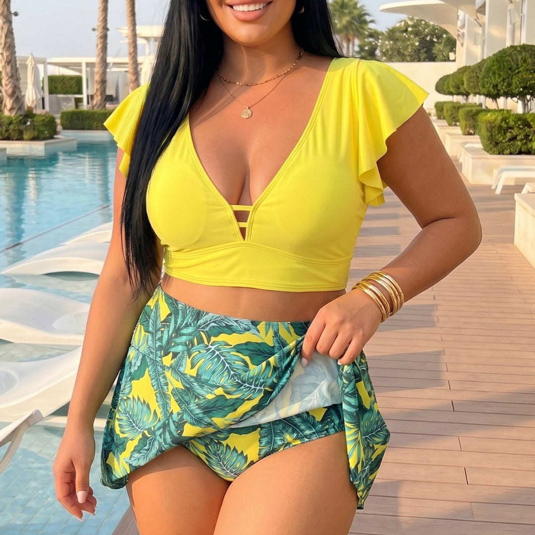 Damen Bikini-Oberteil mit elegantem Wickeldetail und floralem Unterrock Echo Archiv