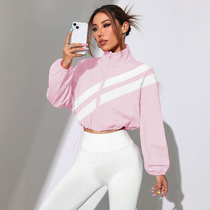 Damen Cropped Windbreaker‑Jacke mit hohem Kragen und Kordelzug Echo Archiv