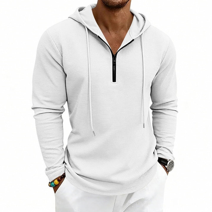 Herren Lässiges Waffelstruktur-Hoodie mit halbem Reißverschluss und Kapuze Echoarchiv