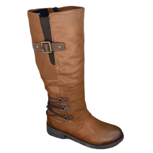 Damen nan wadenhohe Stiefel in Lederoptik mit verstellbaren Zierriemen und profilierter Gummisohle Echo Archiv
