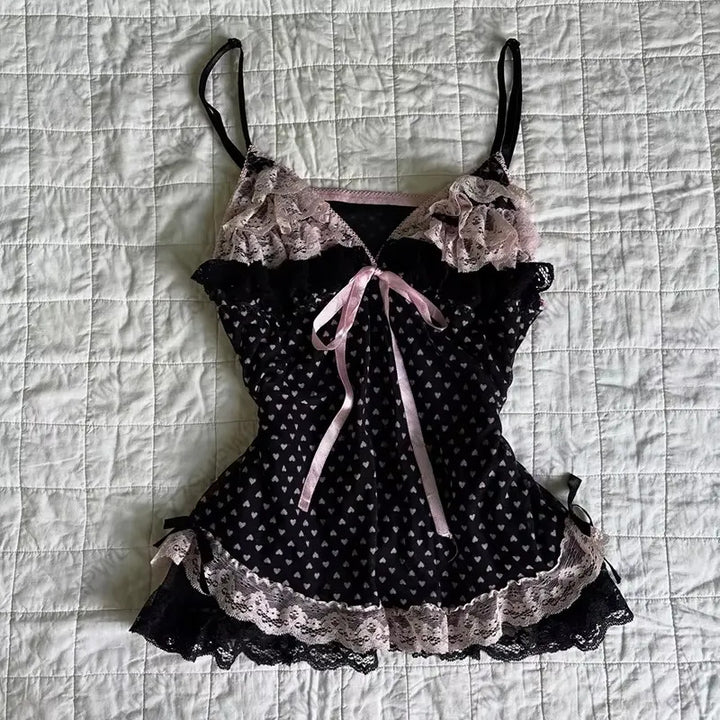 Damen verführerisches Schlafkleid mit Spitzenbesatz und Rüschendetails Echo Archiv