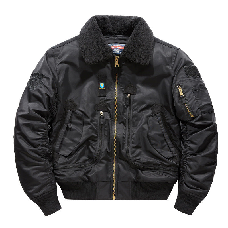 Herren Bomberjacke mit Lammfellkragen und Utility-Taschen Echoarchiv