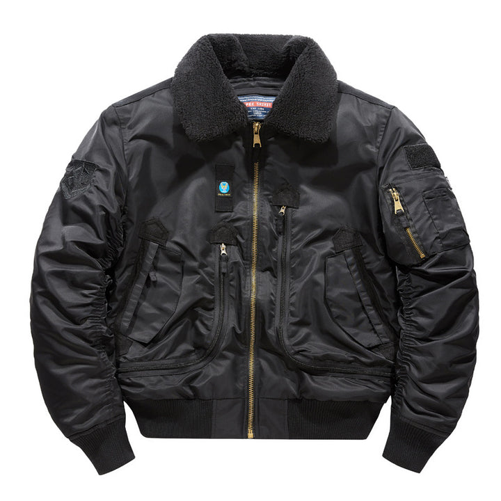 Herren Bomberjacke mit Lammfellkragen und Utility-Taschen Echoarchiv