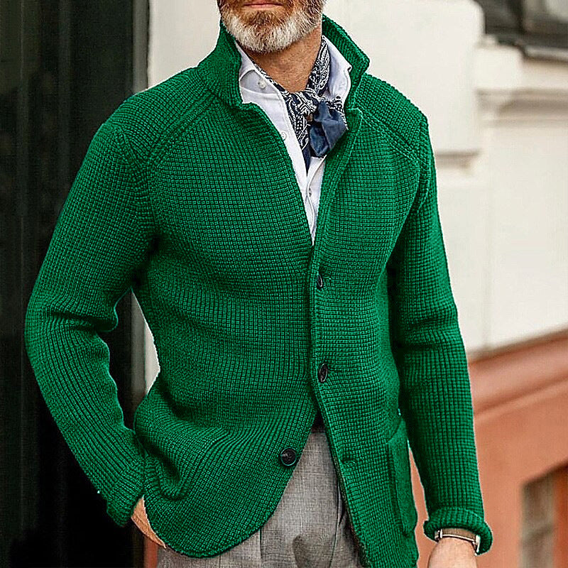 Herren Waffelstruktur-Cardigan-Blazer mit Stehkragen und aufgesetzten Taschen Echo Archiv