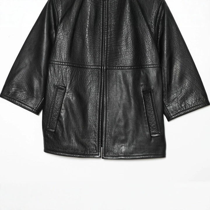 Damen Kurzarm-Lederimitatjacke mit Rundhalsausschnitt, geradem Schnitt und Eingrifftaschen Echo Archiv