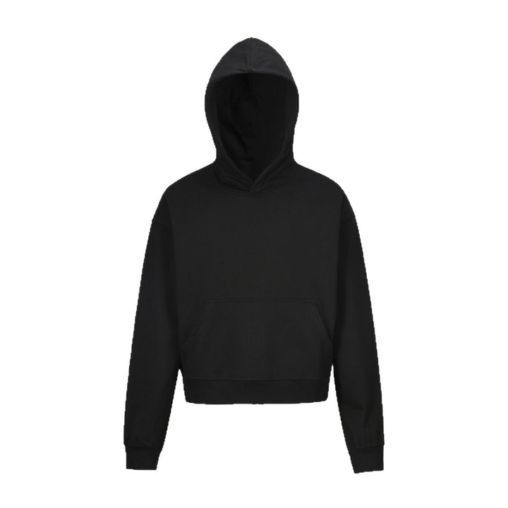 Damen nan kurzgeschnittener Boxy-Kapuzenpullover mit Kängurutasche und geripptem Komfortbund Echo Archiv