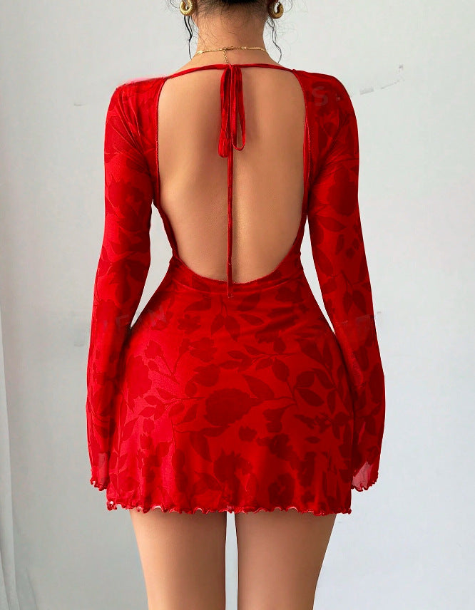 Damen kurzes Kleid mit tiefem Rückenausschnitt und floralem Muster Echo Archiv