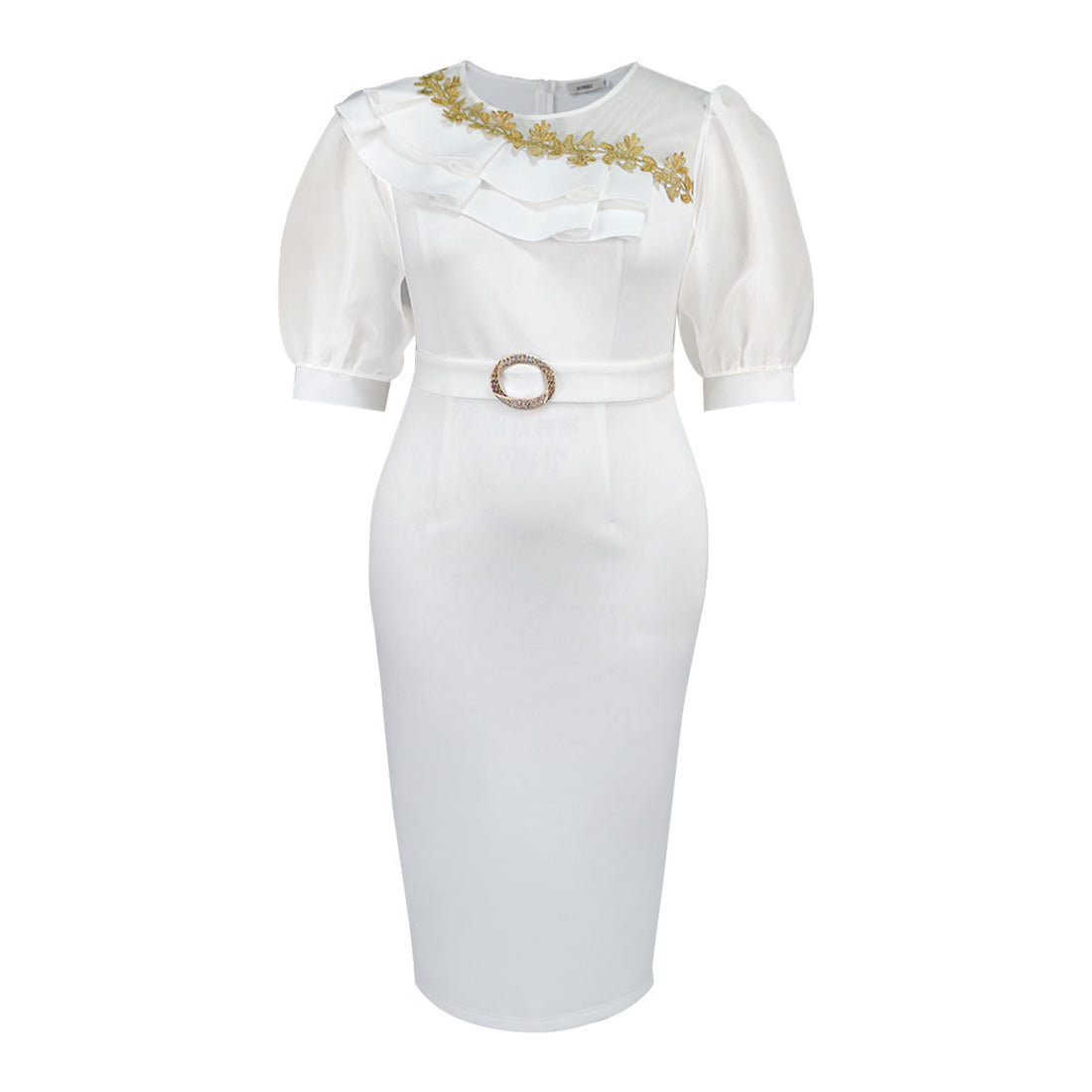 Damen figurbetontes Kleid mit asymmetrischen Rüschendetails – Élara