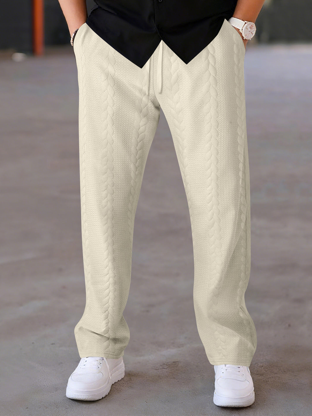 Herren Freizeit-Hose mit innovativem Textilmuster und elastischem Bund Echoarchiv