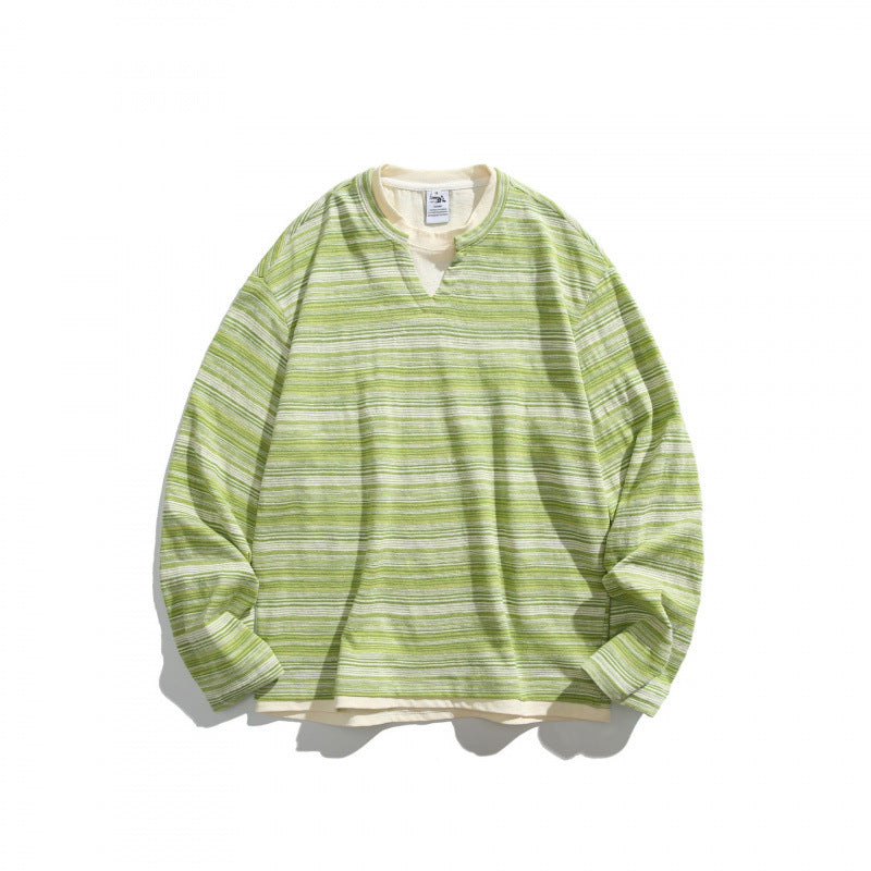 Unisex Gestreifter Oversize-Pullover mit V‑Einsatz und Lagenoptik Echo Archiv