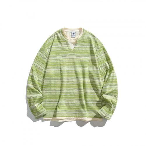 Unisex Gestreifter Oversize-Pullover mit V‑Einsatz und Lagenoptik Echo Archiv