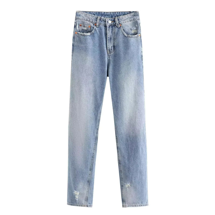 Damen Highwaist Straight-Leg Jeans mit leichter Distressed-Optik, Five-Pocket und taillierter Passform – Dénora