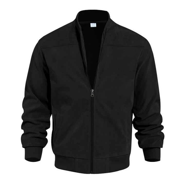 Herren Veloursleder-Bomberjacke mit Stehkragen, Rippbündchen und durchgehendem Reißverschluss Echoarchiv