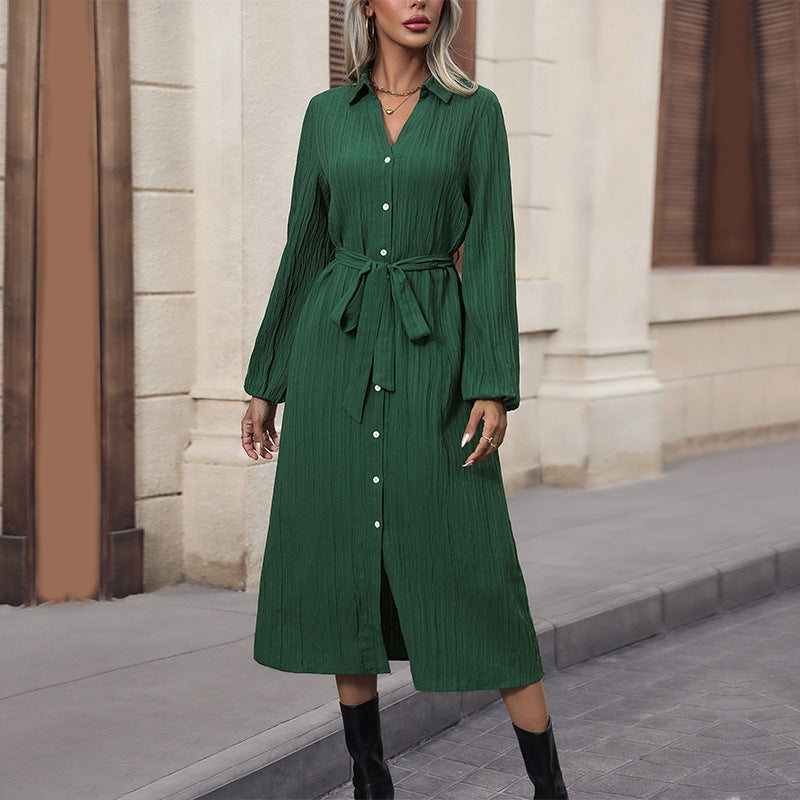 Damen Langarm Hemdblusenkleid mit Gürtel Echo Archiv
