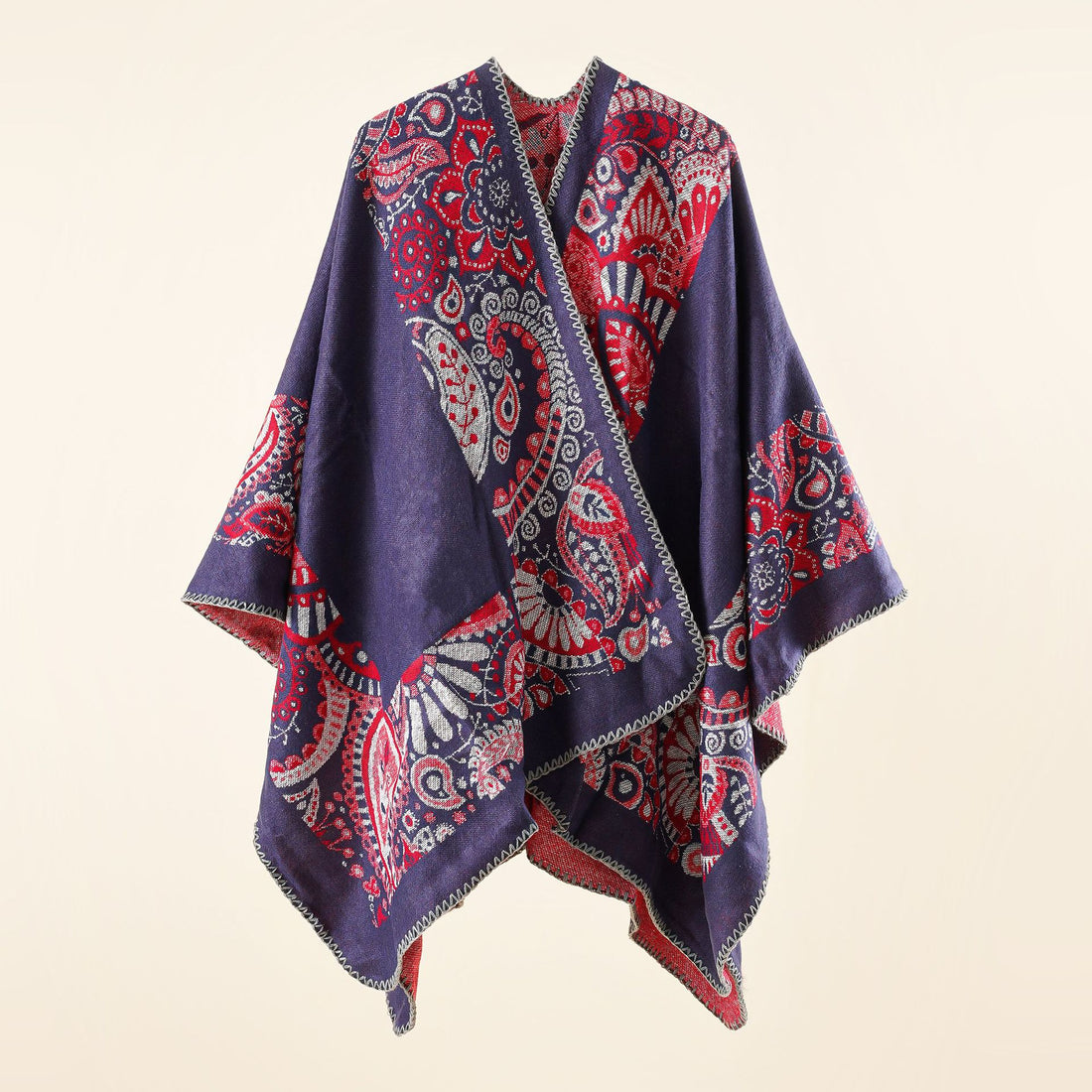 Damen Jacquard-Überwurf mit Paisley-Muster und offenem Kimono-Fall – Célinea