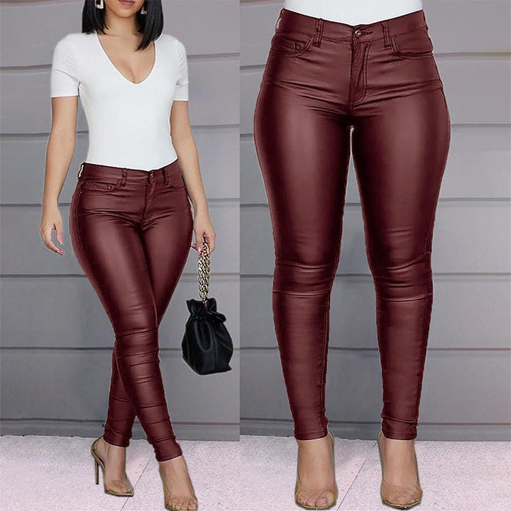 Damen figurbetonte High‑Waist Kunstlederhose im Skinny‑Cut mit Five‑Pocket Echo Archiv