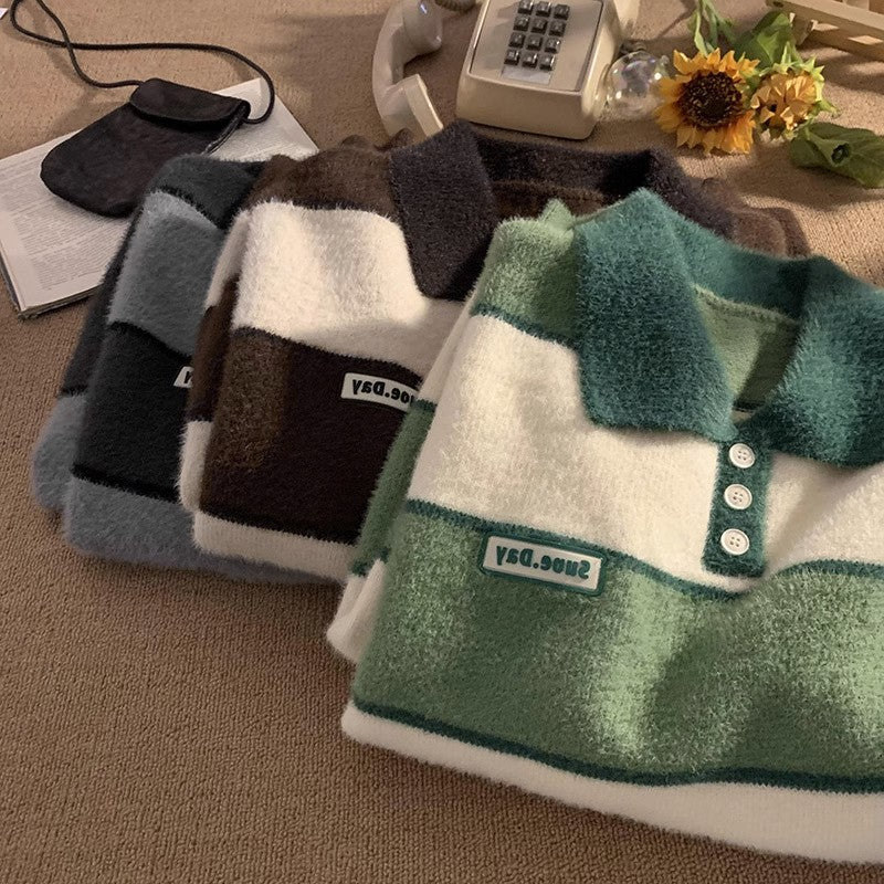 Damen kuscheliger Strickpullover mit klassischem Polokragen Echoarchiv