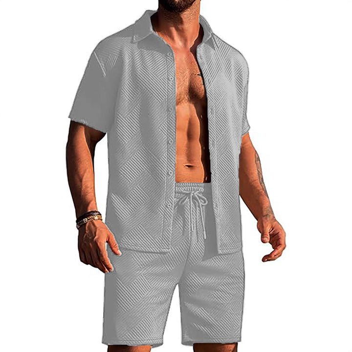 Herren modisches Kurzarmhemd und Shorts Set mit strukturiertem Design Echoarchiv