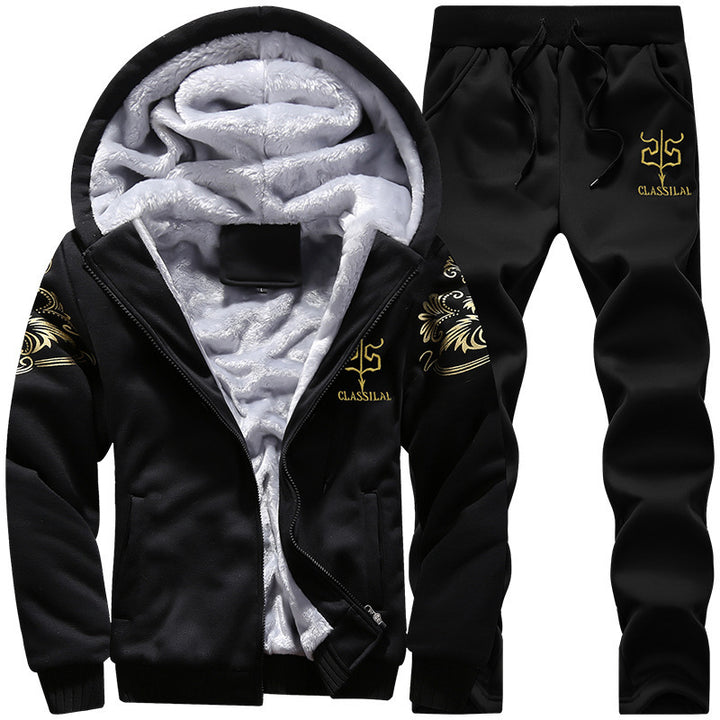 Herren Gefüttertes Freizeit-Trainingsanzug-Set mit Teddyfutter und Kapuzenjacke – Cavarno