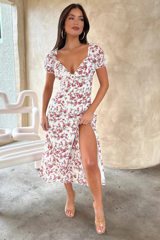 Damen Sommerliches Maxi-Kleid mit floralem Muster und elegantem Schlitz Echo Archiv