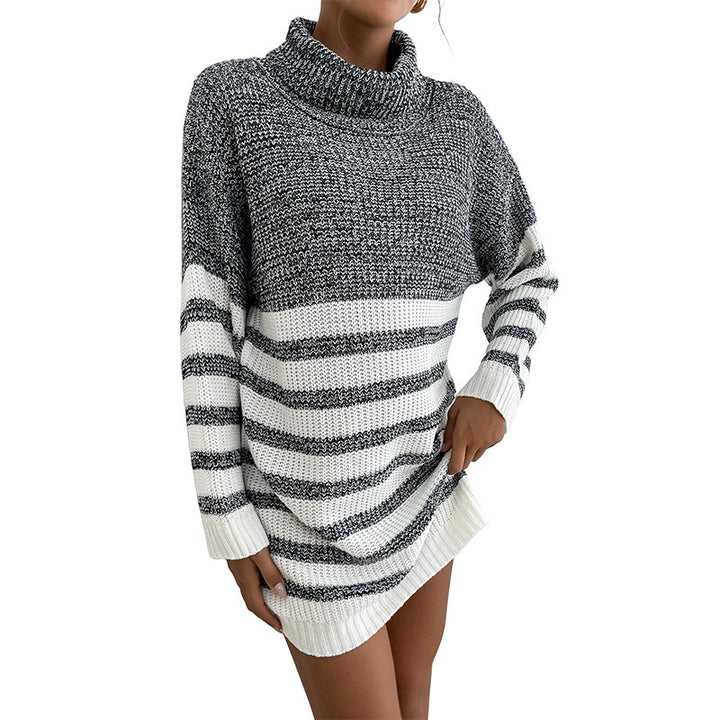 Damen Kurzes Strickkleid im Maritim-Look mit Rollkragen, Rippenbündchen und lässiger Oversize-Silhouette – Lunéa