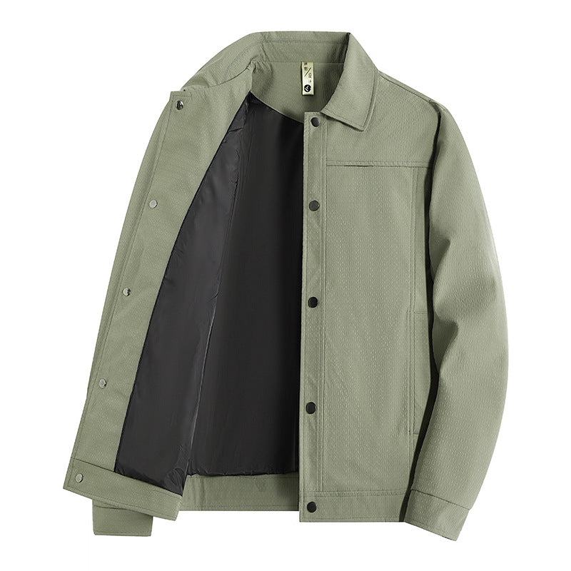 Herren Leichte Übergangsjacke im Worker-Stil mit mikrostrukturierter Twill-Optik und Druckknopfleiste Echo Archiv