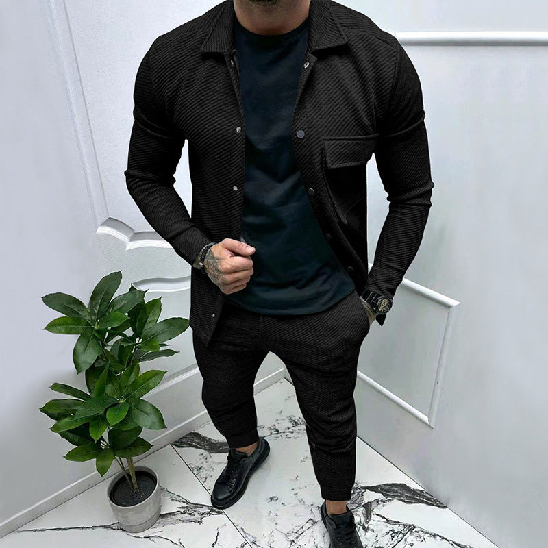 Herren Strukturiertes Jersey-Freizeitset mit Overshirt und Tapered Jogginghose Echoarchiv