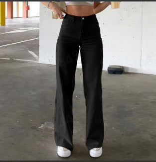 Damen nan hochgeschnittene Weitbein-Hose aus Baumwollmix mit verlängertem Bein und Fünf-Taschen-Design Echo Archiv