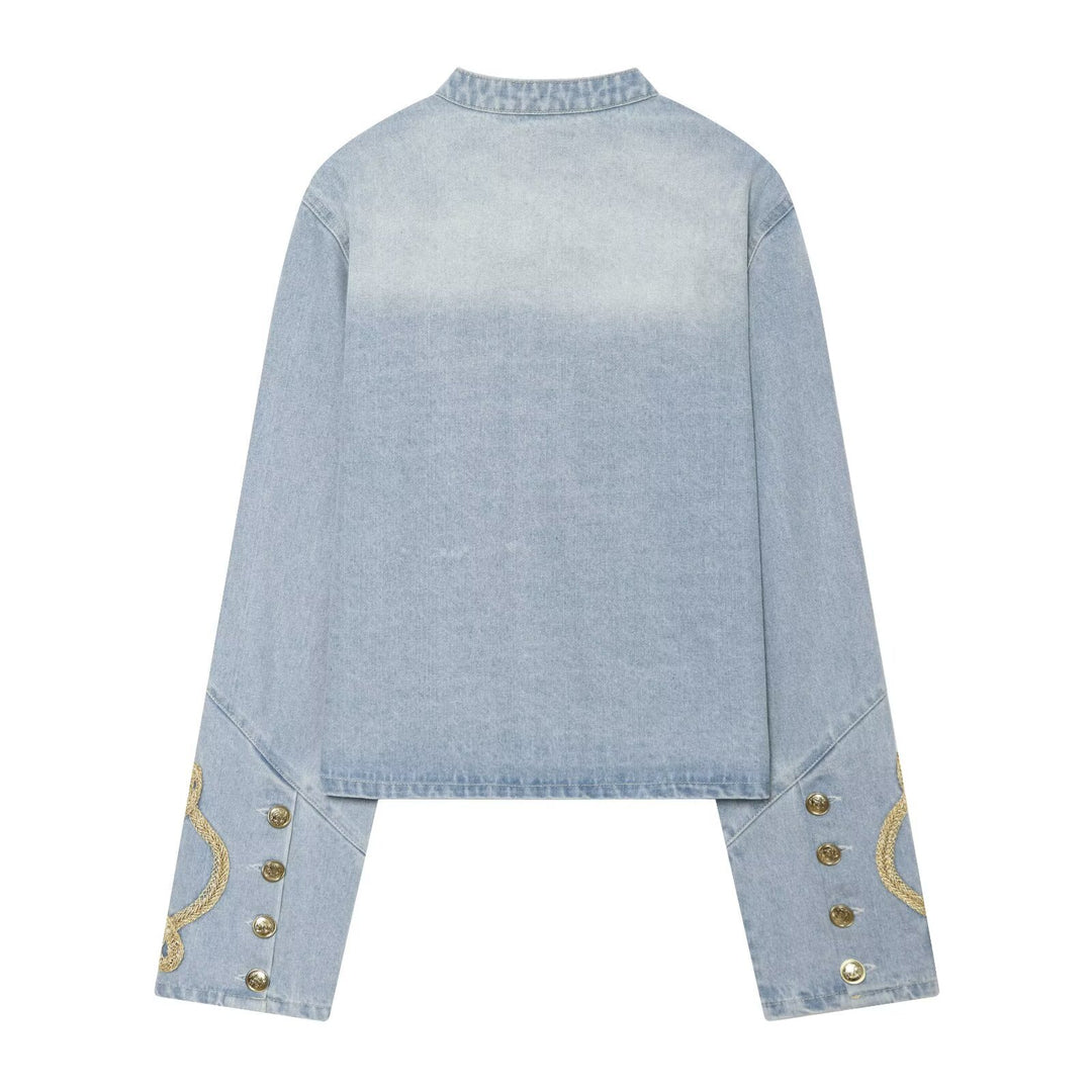 Damen Cropped Denim‑Militärblouson mit goldener Schnurverzierung Echo Archiv