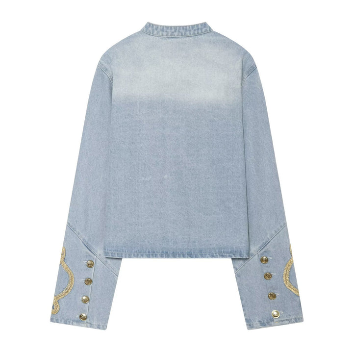 Damen Cropped Denim‑Militärblouson mit goldener Schnurverzierung Echo Archiv