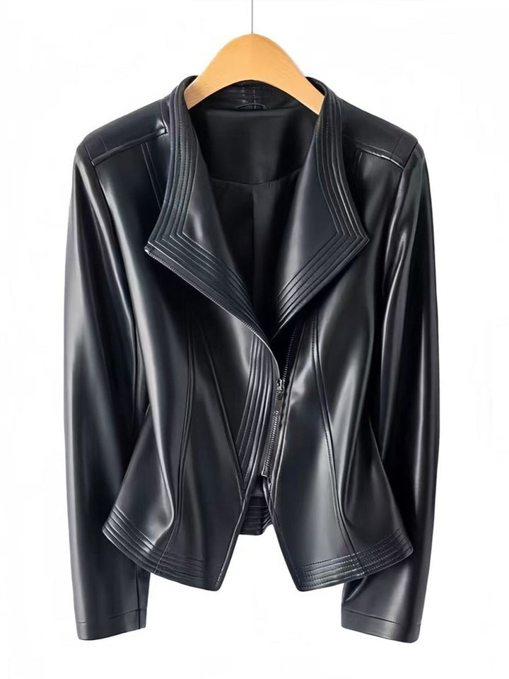 Damen Modische Kunstlederjacke mit asymmetrischem Reißverschluss Echo Archiv