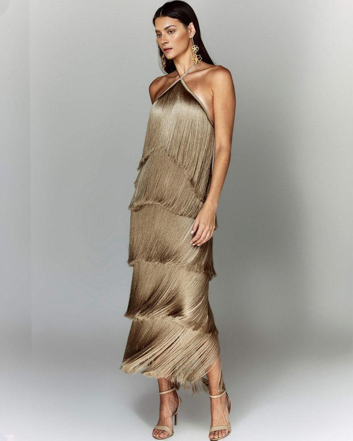Damen Elegantes Fransen-Maxikleid mit schimmerndem Detail und raffinierter Passform Echo Archiv