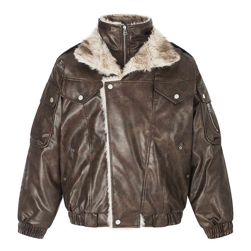 Damen Oversize Kunstleder-Fliegerjacke mit Teddyfutter und Stehkragen Echoarchiv
