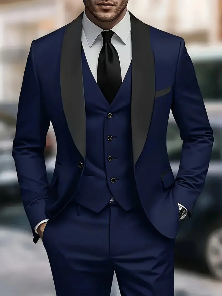 Herren elegantes dreiteiliges Anzugset mit satinierter Weste Echoarchiv
