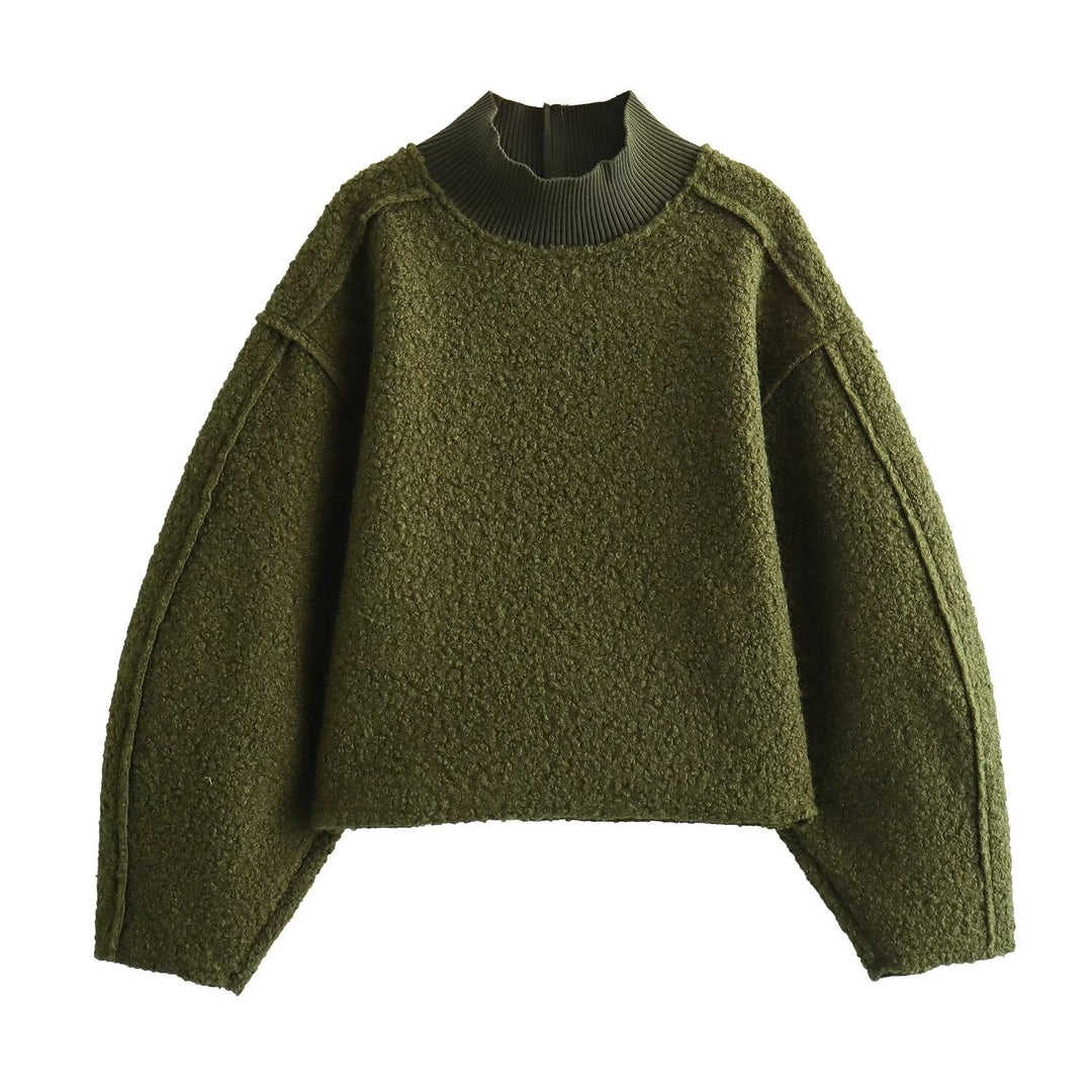 Damen Oversize Cropped Pullover mit Stehkragen und Ballonärmeln Echo Archiv