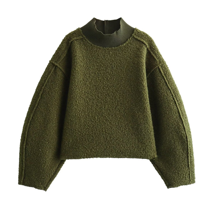 Damen Oversize Cropped Pullover mit Stehkragen und Ballonärmeln Echo Archiv
