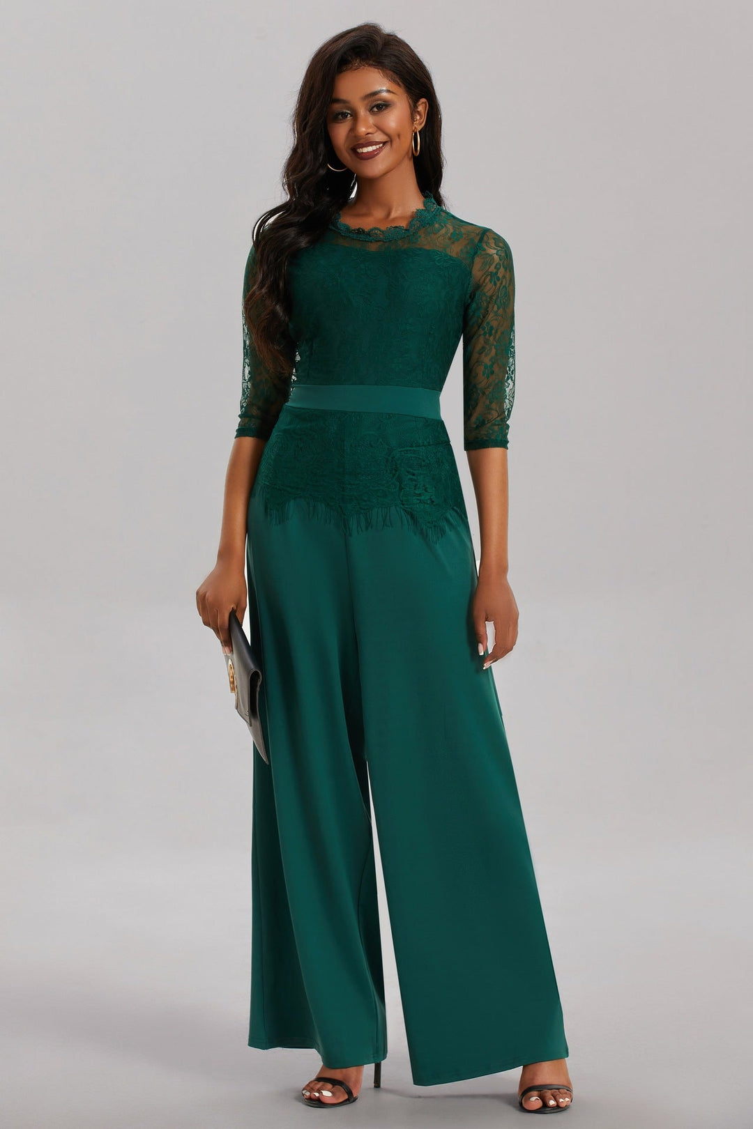 Eleganter Damen Jumpsuit mit Spitzenärmeln und Weitem Bein – Solévia